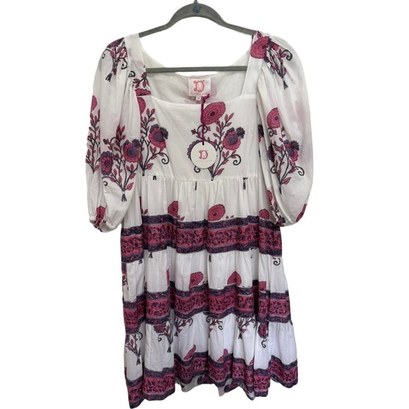 Victoria Dunn Boho Cottagecore  Floral White Tunic Dress Size Small NWT - Picture 1 of 6